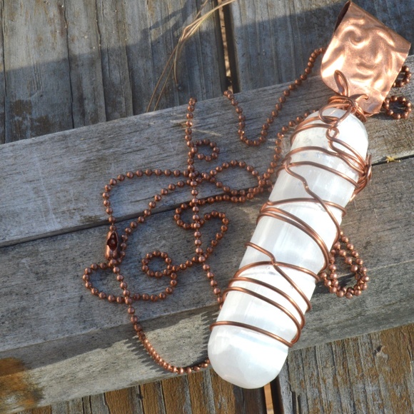Conceptual Subculture Other - Huge Selenite Wand Pendant Necklace Copper Chain